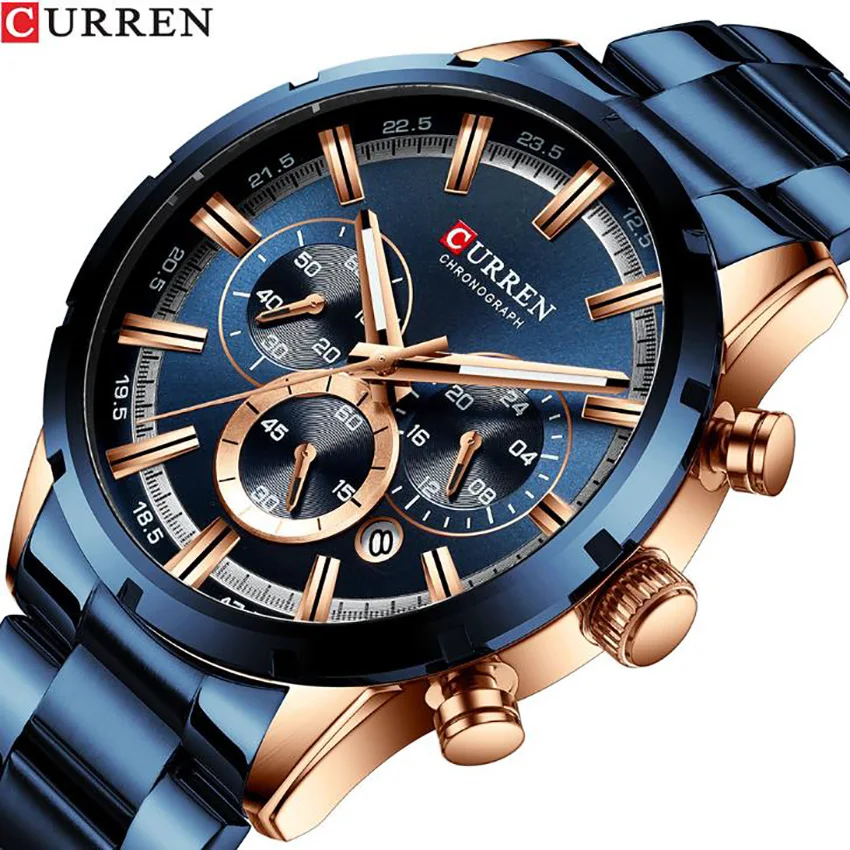 

CURREN Fashion Men Watches Stainless Steel Top Brand Luxury Sport Chronograph Quartz Watch Men Relogio Masculino gift for father
