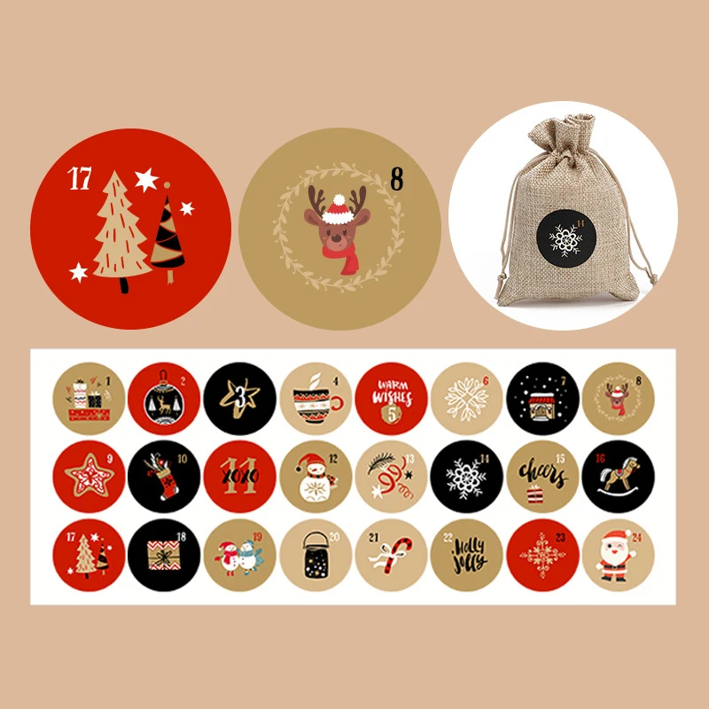 thumbnail image 1 of 24 pegatinas con números para calendario de adviento de Navidad, para hacer tú mismo, para galletas, dulces, regalos, etiquetas de papel, decoración de Feliz Navidad y Año Nuevo, 1 of 5