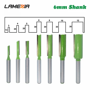 

LAMEZIA 7pcs/set 6mm Handle Milling Cutter Set Single-edge Double-edge Straight Knife Trimming Machine Drilling Head