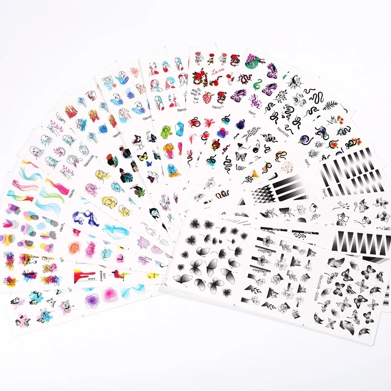 48Pcs Mixed Designs Water Nail Decals Flowers Leaf Waves Lines Transfer Sliders Stickers for Gel Manicure Decor Foils Set | Красота и