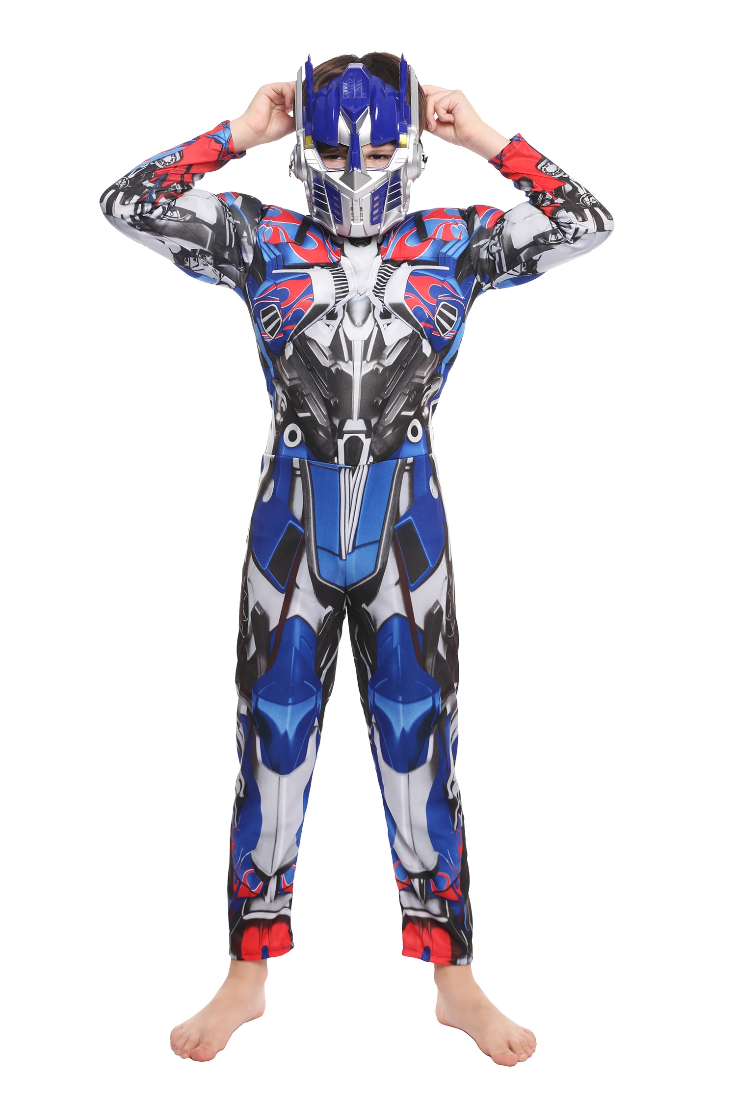 

Kid Autobots Optimus Prime Bumblebee Cosplay Costume Muscle Chest Jumpsuit Halloween Outfit