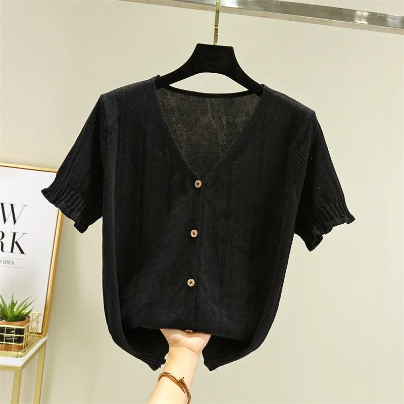 Cardigan 4xl Short Sleeve | Short Cardigan Women 4xl | Black White Cardigan  - 4xl 2023 - Aliexpress