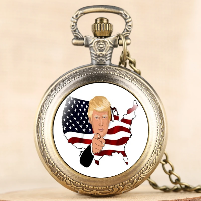Дональд Трамп президент узор кварцевые карманные часы американский флаг ожерелье часы унисекс коллекционные вещи сувенир подарки для мужчин и женщин