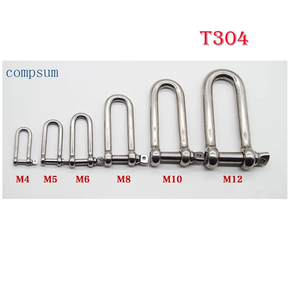 Stainless Steel Shackle T304 Long D shackle Stainless Steel Screw Pin D Shackle Paracord Bracelet Steel Buckle