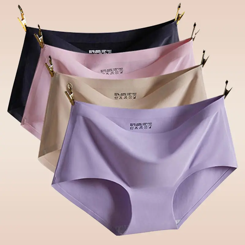 

2020 New Traceless underpants women's feeling in the waist ice silk a piece of elastic large size triangle pants