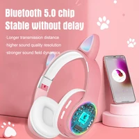 K6133 Cat Ear Headphone Wireless headset 5.0 Girl Makaron cartoon Cat Claw LED Lamp Colorful Luminous Card Kids Gift 1