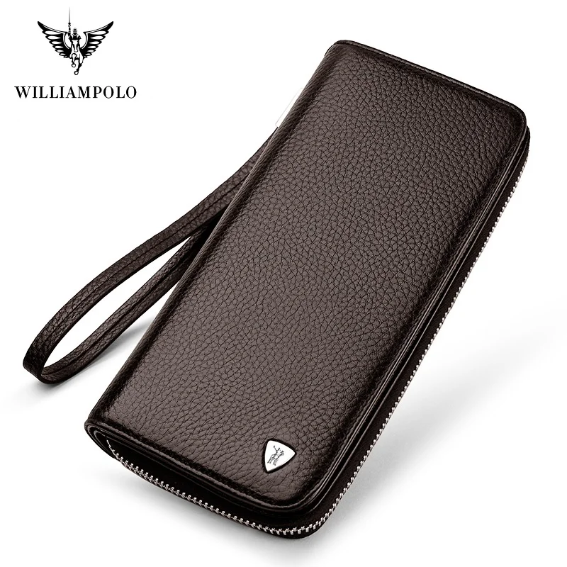 Длинный кошелек WilliamPolo для мужчин модный бумажник из натуральной кожи кредитница портмоне мелочи деловой