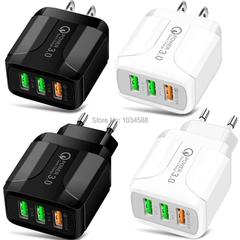 

Fast Quick Charger 3 Usb Ports Eu US UK Wall Charger Auto Power Adapter For Iphone 7 8 X XR Samsung Android Phone PC Mp3