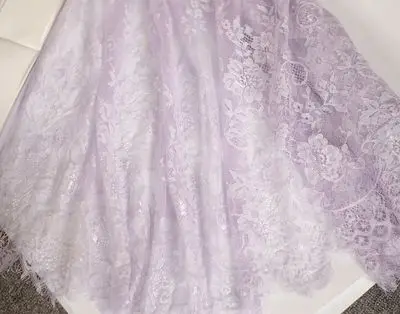 Light purple 6 м/лот, 7 видов цветов, классический дизайн, нейлоновое платье, ресницы, кружево, мягкий, черный, белый, красный, розовый, темно-синий, французский, двусторонний Шантильи, кружевная ткань - Цвет: Light purple
