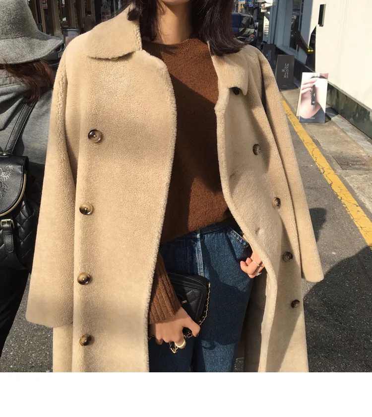 Женская одежда Зимняя верхняя одежда настоящие пальто новые зимние длинные двухсторонние кашемировые шубы из овечьей шерсти 1023