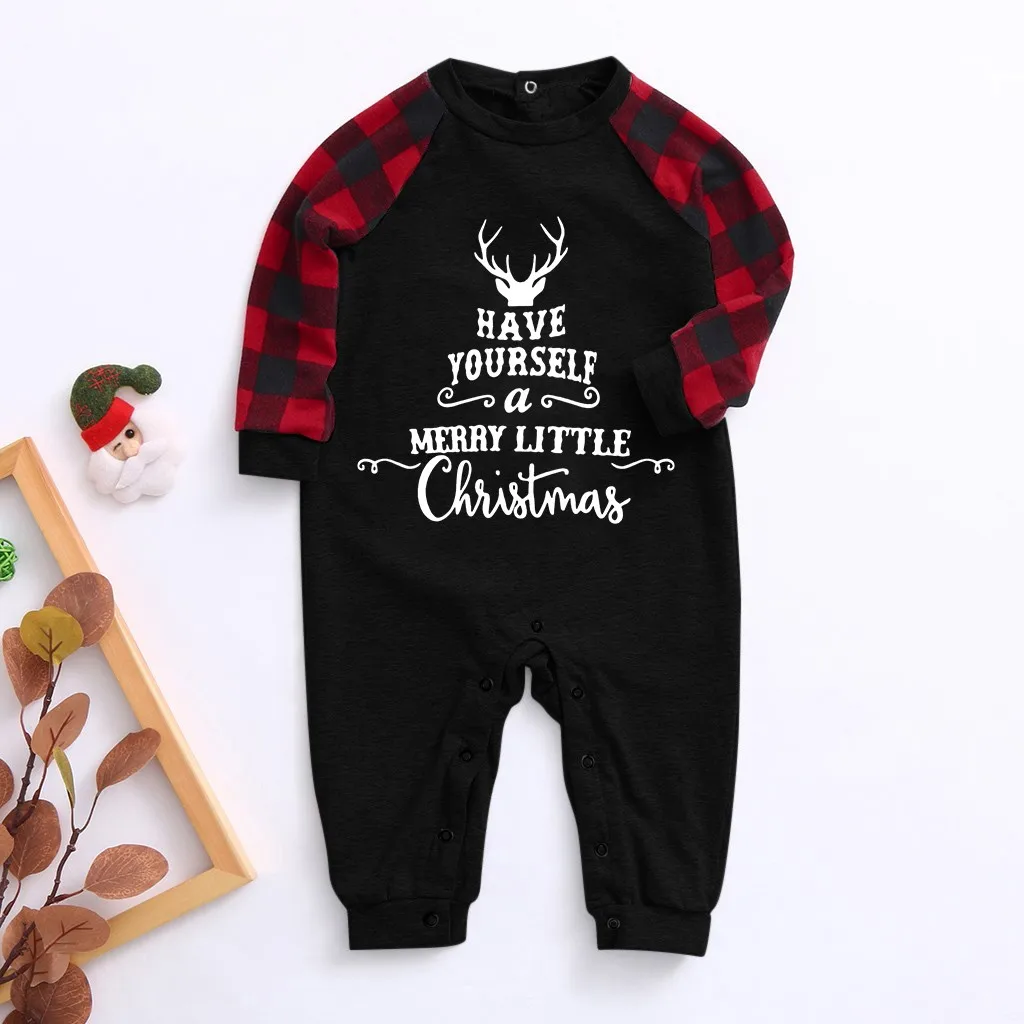Рождественские топы с буквенным принтом для маленьких детей+ штаны, одинаковый Рождественский пижамный комплект для всей семьи