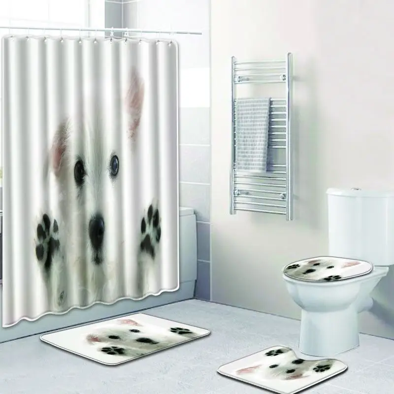 Bathroom Curtain 3pcs Bath Mat Set Non-slip Bathroom Shower Carpet Polyester Toilet Cover Seat Mat Absorbent Toilet Pedestal Rug