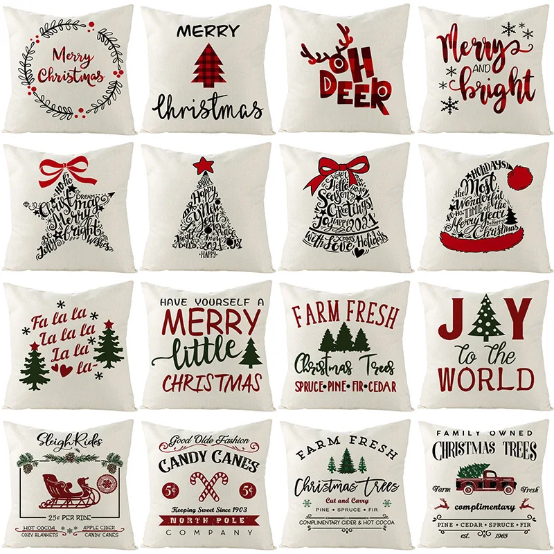 

Amazon Hot Selling Home Christmas Pillow Covers Customizable Bell Lettered Flax Cushion Cover Sofa Pillow Case