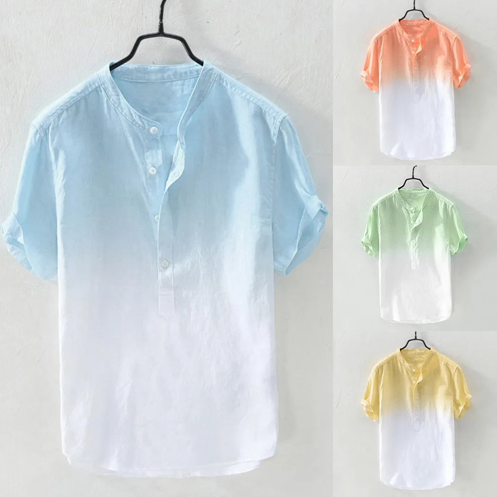 

Summer Men's Cool And Thin Breathable Collar Hanging Dyed Gradient Cotton Shirt Casual Casual Collar Cotton