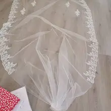 Новая свадебная вуаль Белый/слоновой кости синий цветок блесток длинная кружевная свадебная вуаль Mantilla Свадебные аксессуары Veu De Noiva EE122