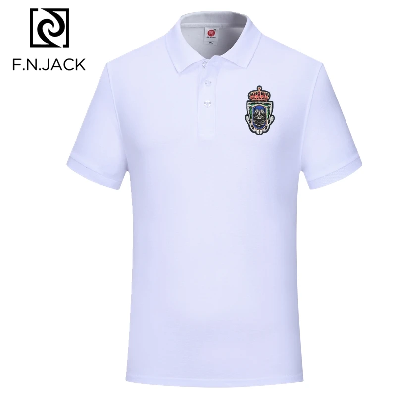 F.N.JACK, трендовая Мужская классическая рубашка поло, хлопковые топы с коротким рукавом для мужчин, повседневные одноцветные летние поло - Цвет: 017