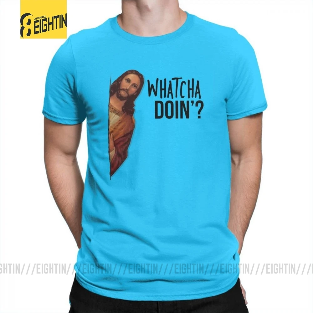 Футболки с надписью «Jesus Is Watching Meme», уникальные мужские футболки из хлопка, футболка с круглым вырезом и коротким рукавом, большие размеры, Новинка - Цвет: Medium Blue
