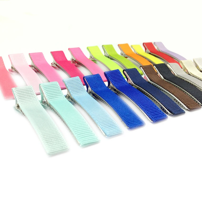 20Pcs Mixed Colors 50mm Double Prong Alligator Clip Wholesale Metal Hairclip Grosgrain Ribbon Covered Hairpin Kids Hairgrip