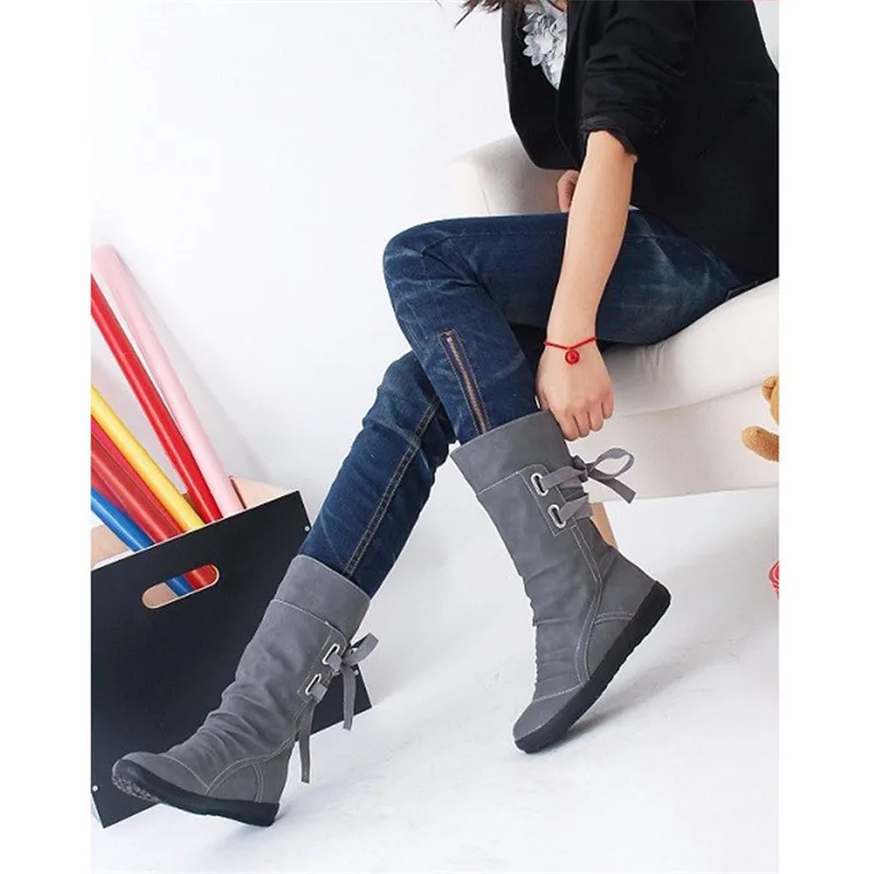 

new Hot Quality Womens Boots Faux Suede Over the Knee Flat Warm Boots Comfortable Thigh High Boots Lace-up Woman Winter Shoes