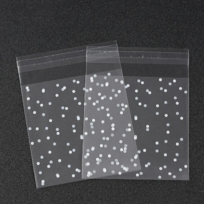 100pcs Translucent dots Plastic cookie packaging bags cupcake wrapper self adhesive bags Dustproof Reclosable Candy Cookie bag