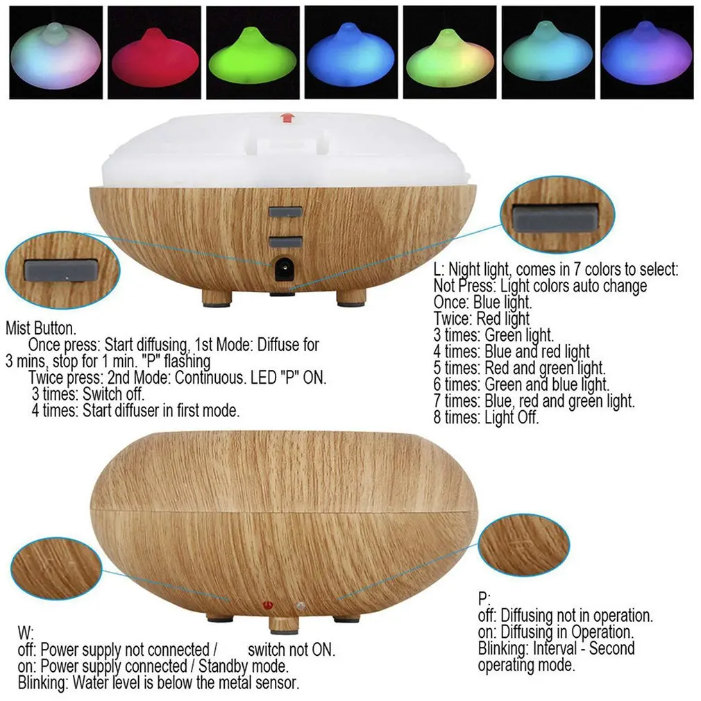 LED 7 Colour Ultrasonic Aroma Essential Oil Diffuser Air Purifier Humidifier 3 in 1 Function purification