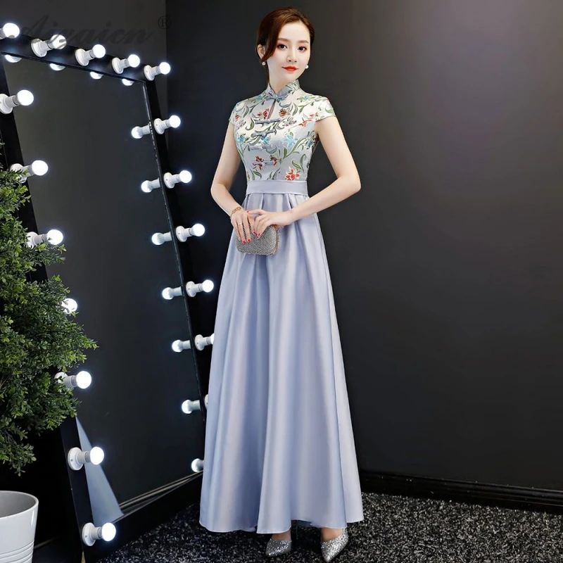 Современная вышивка Cheongsam Китайский хост платья Qi Pao Женская традиционная китайская одежда модное вечернее платье Qipao
