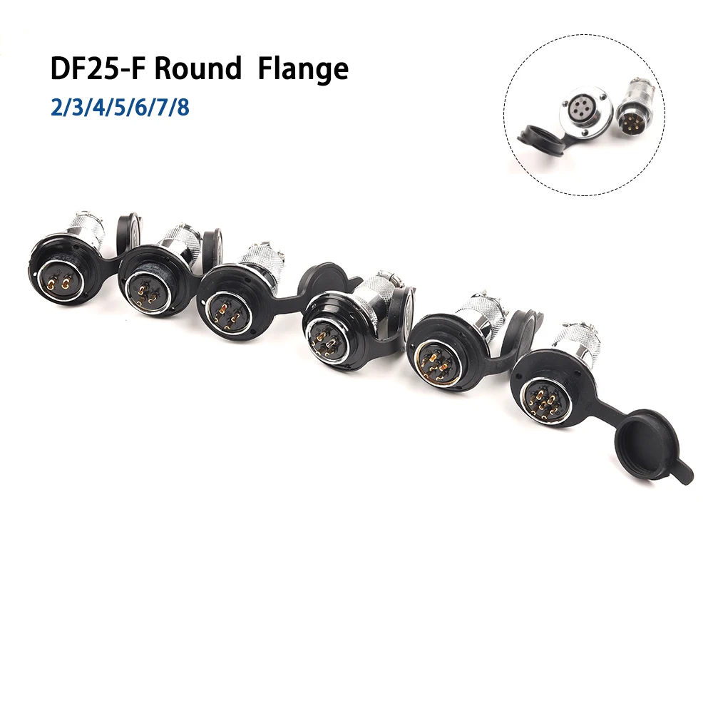 

DF25 GX25 Aviation Connectors Circular Flange Female Socket & Male Plug M25 2/3/4/5/6/7/8 Pin Wire Connector With cover