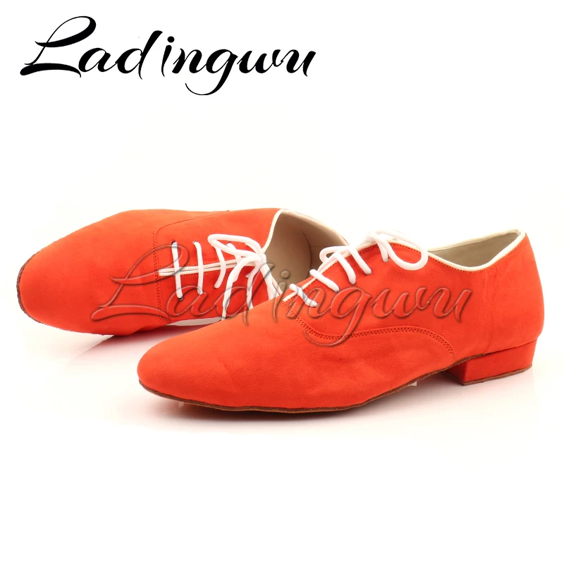 Ladingwu New Modern Men\'s Soft Bottom Ballroom Dance Shoes Red suede Men Latin Dance Shoes Modern Latin Dance Shoes