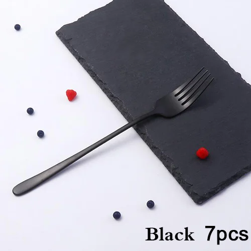 Black 7pcs Корейская вилка для ужина из нержавеющей стали, яркая зеркальная полировка, с длинной ручкой, Десертная Вилка для десерта, салата, посуда - Цвет: Black 7pcs