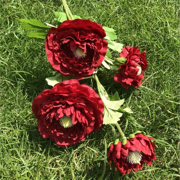 20 шт. поддельные длинные Стволовые Ranunculus 25," Длина моделирования Ranunculus Siaticus для дома Свадебные Декоративные искусственные цветы - Цвет: Красный