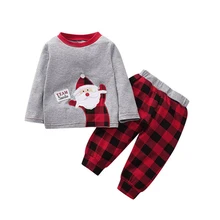 Рождественская одежда для маленьких мальчиков и девочек, зимние топы с длинными рукавами и рисунком+ клетчатые штаны, детская одежда, новогодние костюмы для детей, модные