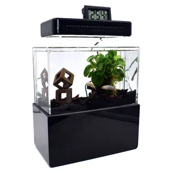 

Mini Plastic Fish Tank Portable Desktop Aquarium Fish Bowl with Water Filtration LED Quiet Air Pump Home Decor Ecological