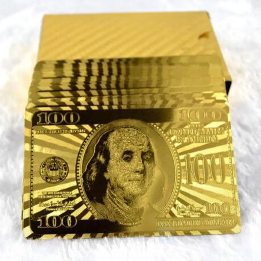 Hot Sale Playing Cards With 24K Gold Leaf And Dollar Design Full Deck Poker Game Set Plastic Magic Card Waterproof Cards Magic
