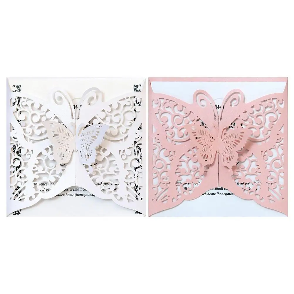  10pcs Wedding Invitation Cards Hollow Butterfly Card Paper And Cover Kit For Wedding Birthday Showe - 4000597463968