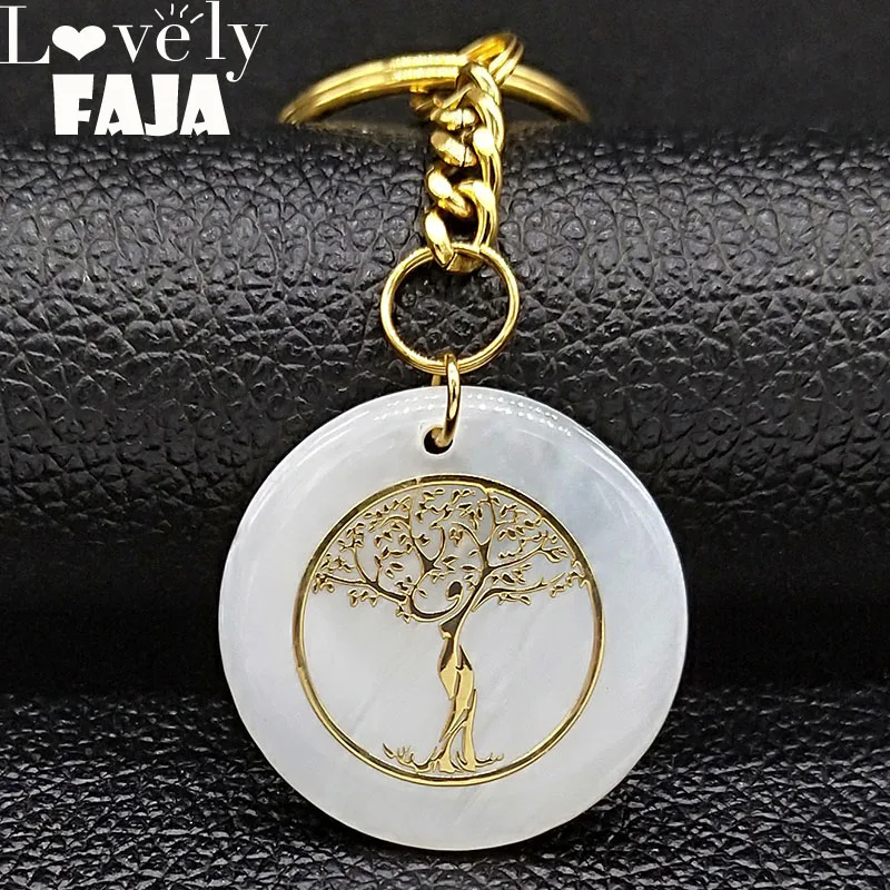 

2019 Tree of Life Stainless Steel Shell Keyring for Women Gold Color Key Chains Jewelry llavero llaveros originales K77672B