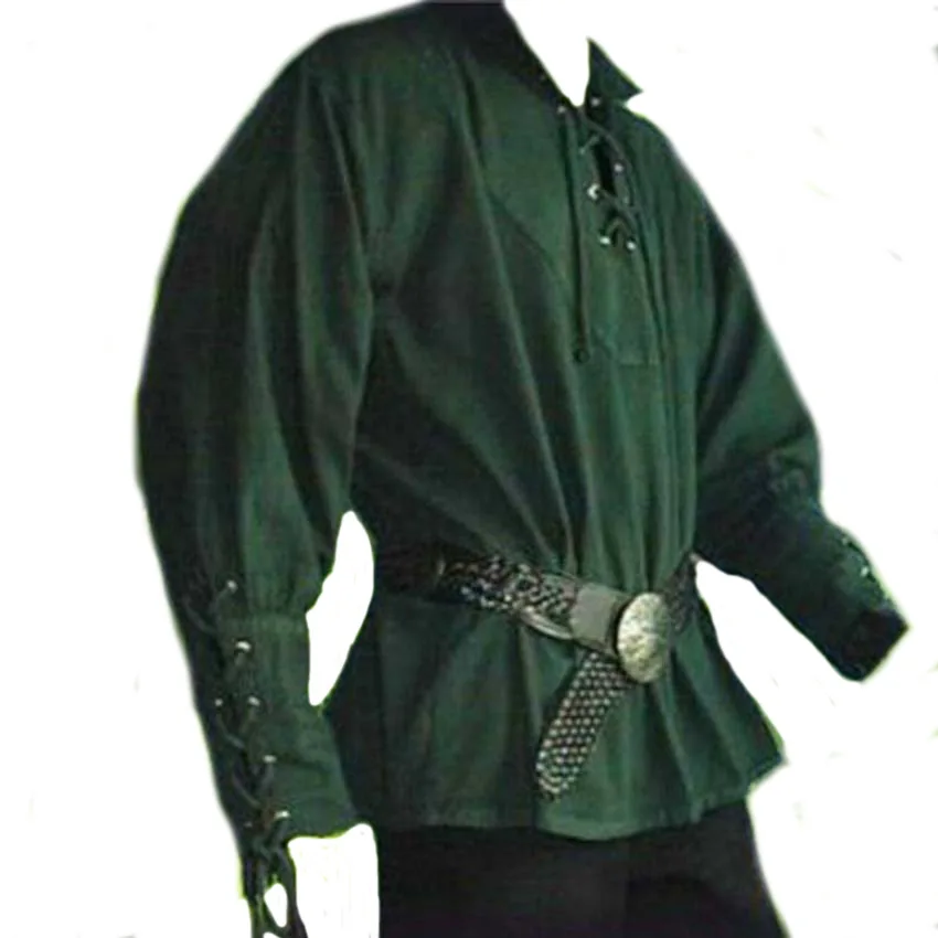

Medieval Steampunk Costumes Renaissance Vintage T-shirt for Men Stand-up Collar Bandage Long Sleeve Loose Party Shirt Cosplay