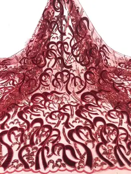 

Latest Velvet Lace Fabric for Dresses Latest Nigerian French Tulle Lace with Sequin High Quality African Sequins Lace Fabric red