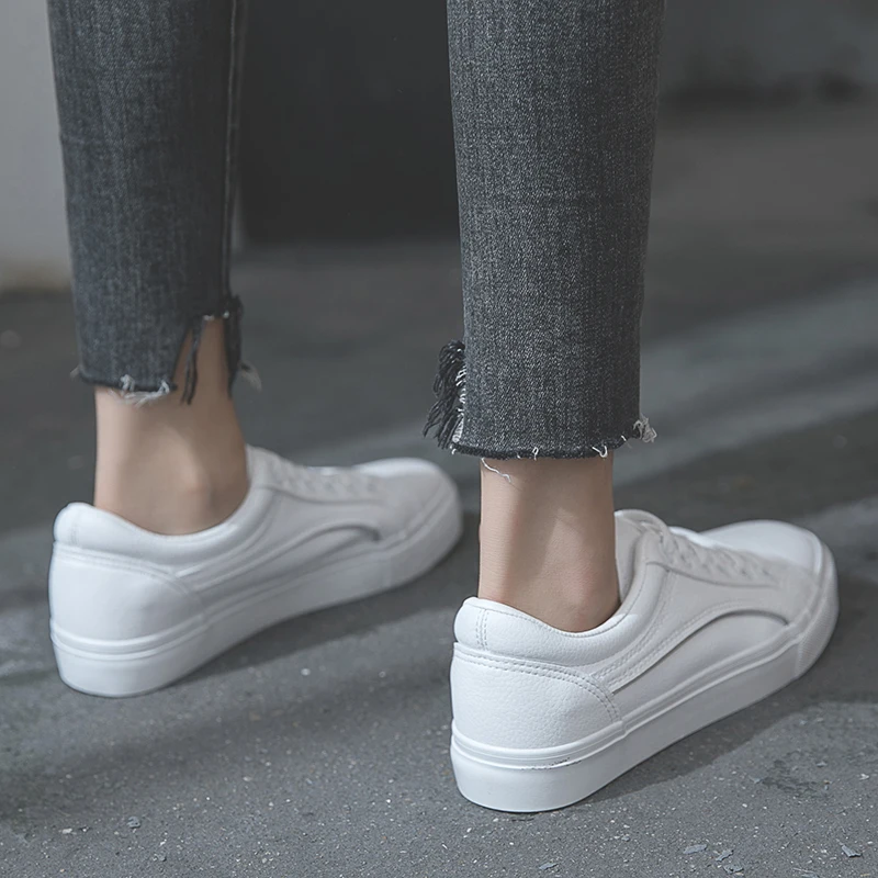 

Pu Leather Sneakers White Shoes Lace Up Casual Shoes Sewing Running Shoes Women Espadrilles Ladies Shoes zapatos mujer C7005