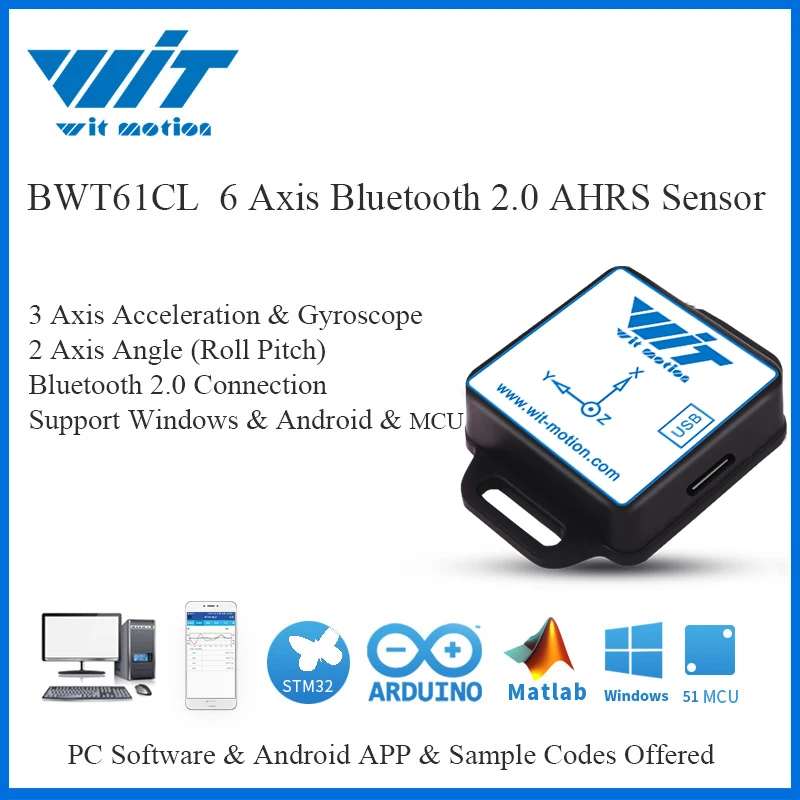 6 осевой датчик WitMotion Bluetooth 2 0 BWT61CL цифровой Наклонный угломер + ускорение гироскоп