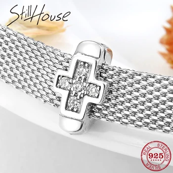 

925 Sterling Silver Charming and refined Corss Clear CZ Clip beads Fit Original Reflections Charm Bracelet Jewelry making