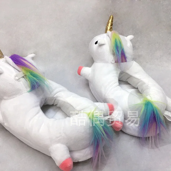 

Mythical Creatures Unicorn Shining Plush Cartoon quan bao gen Home Indoor Floor Couples Cotton Slippers Fluffy Shoes