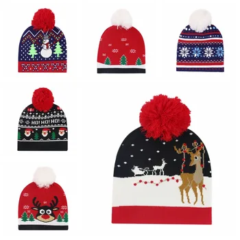 

Fashion Christmas Hat with Deer Snowman Santa Claus Knitted Hat Christmas Gift for Adults and Kids Xmas Decorations