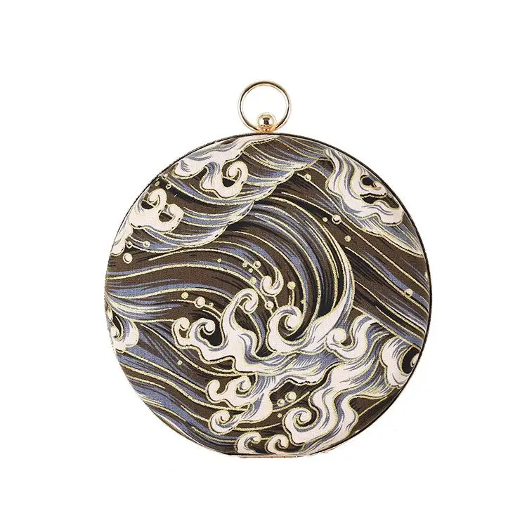 Gold Chain Small Sea Wave Unique Design Round Evening Bags Fashion Women Casual shoulder Bags Wedding party Handbags Purses
