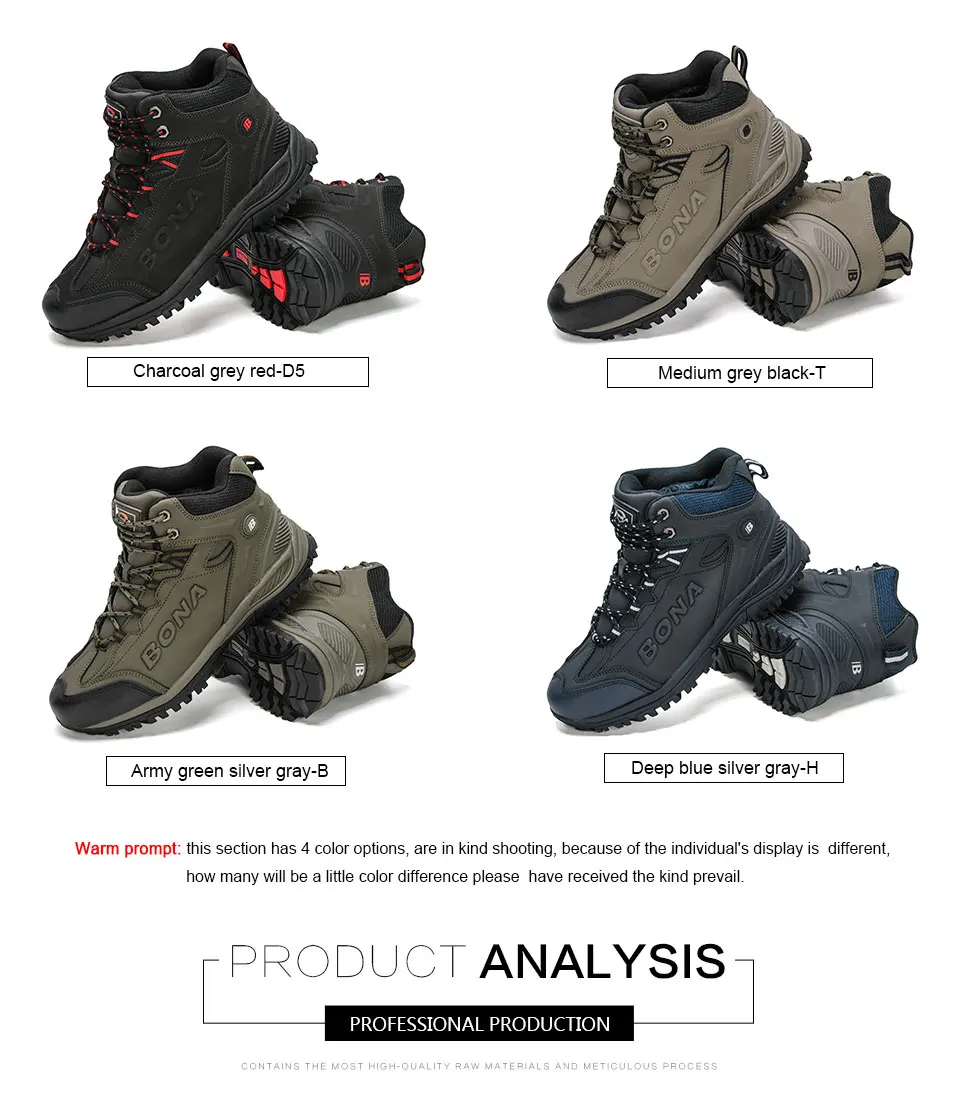 BONA 2022 New Designers Popular Hiking Boots Men Snow Warm Sneakers Man Padded Trekking Winter Action Leather High Top Footwear