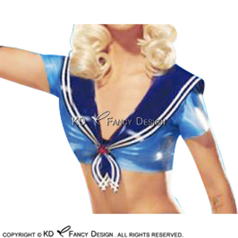 

Sexy Mini Latex Crop Top With Sailor Collar Short Sleeveless Rubber Unifrom Playsuit Bodycon Clothes YF-0144