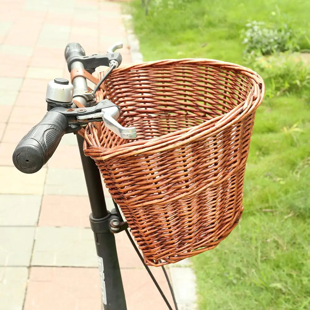 Wicker Bike Front Basket Bicycle Storage Basket With Leather Belt