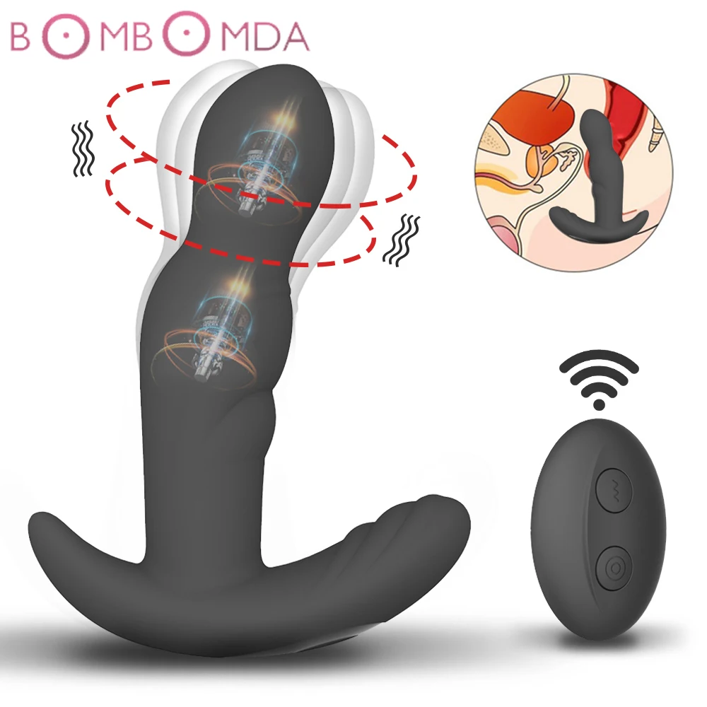 360 Degree Prostate Massager Rotating Anal Vibrator Silicone Male Butt Plug Anus Vibrating Sex Toy For