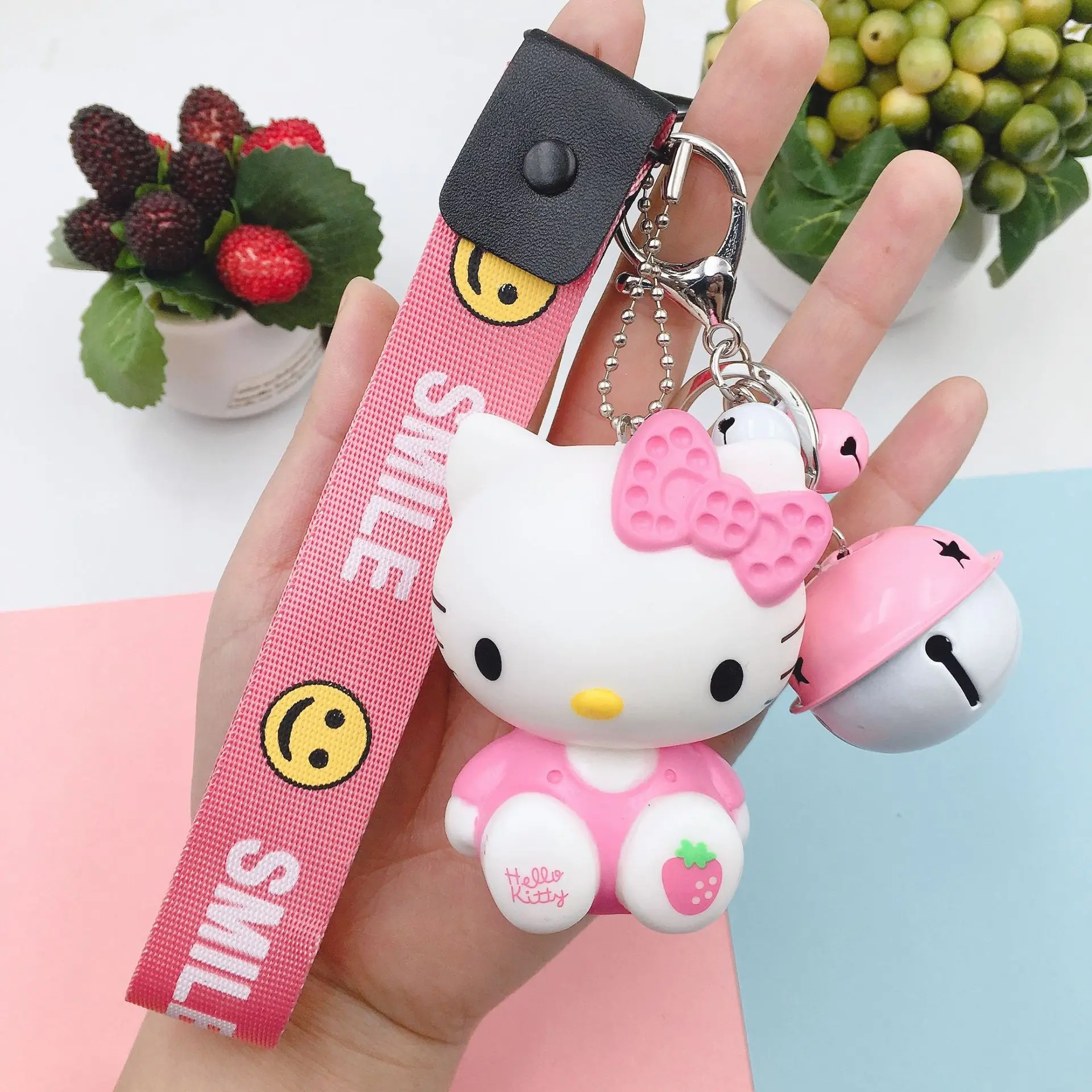

Cute Cartoon Hello Kitty Keychain Leather Rope Pom Pom Porte Clef Bag Car Keychain Charms Girl Key Chain Women Chaveiro Keyring