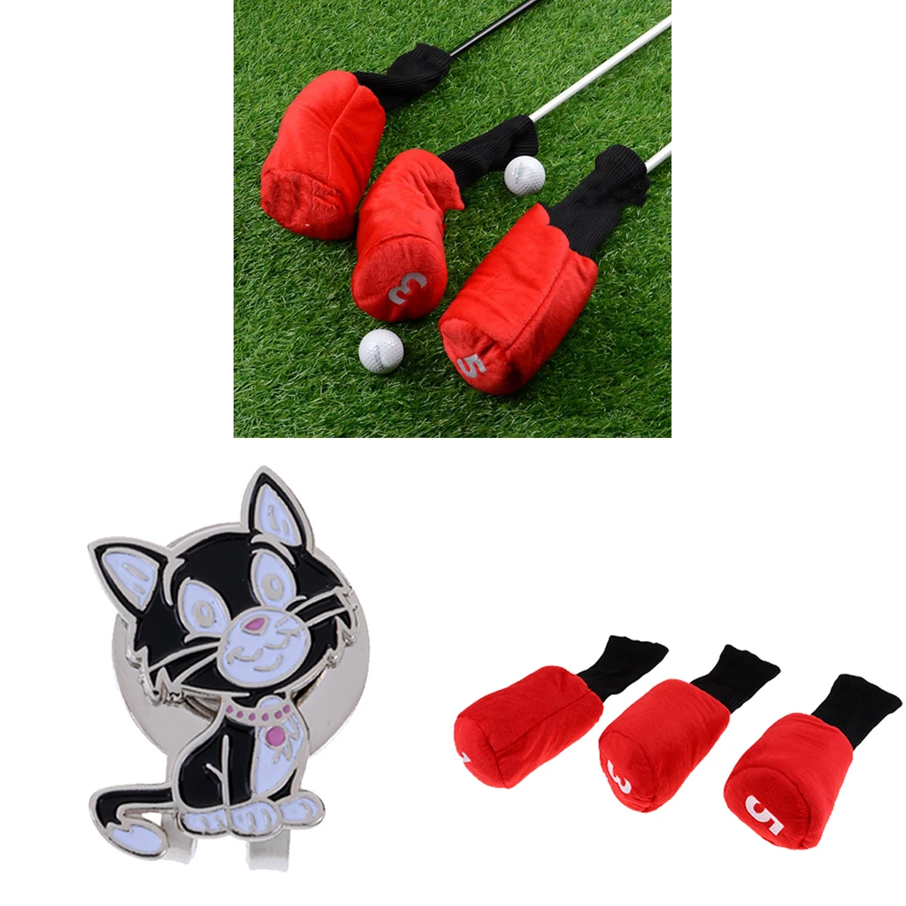3 шт длинный шейный чехол для головы гольф-клуба деревянный головной убор и зажим для кошачьей шляпы гольф-клуб деревянные Чехлы для головы носок номер 1 3 5 - Цвет: Red