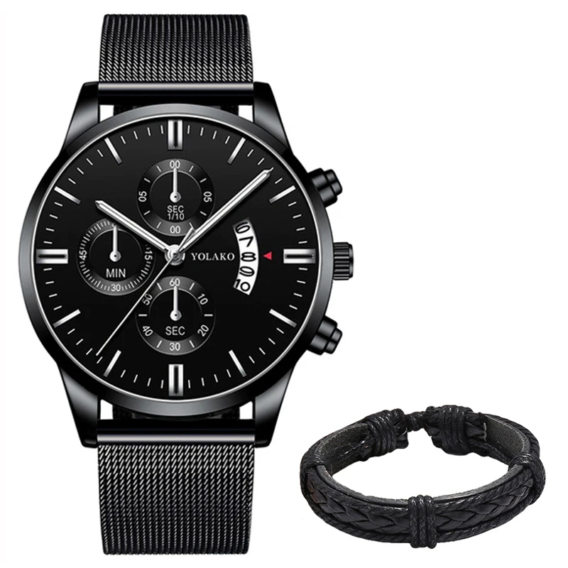Fashion Mens Sports Watches Luxury Men Stainless Steel Mesh Belt Watch Male Business Quartz Wristwatch Leather Bracelet Clock 